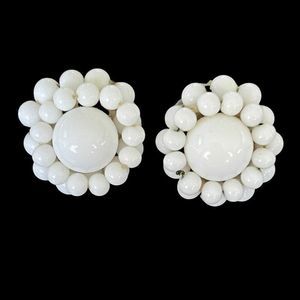 Vintage Signed Japan beaded milk glass style clip on earrings